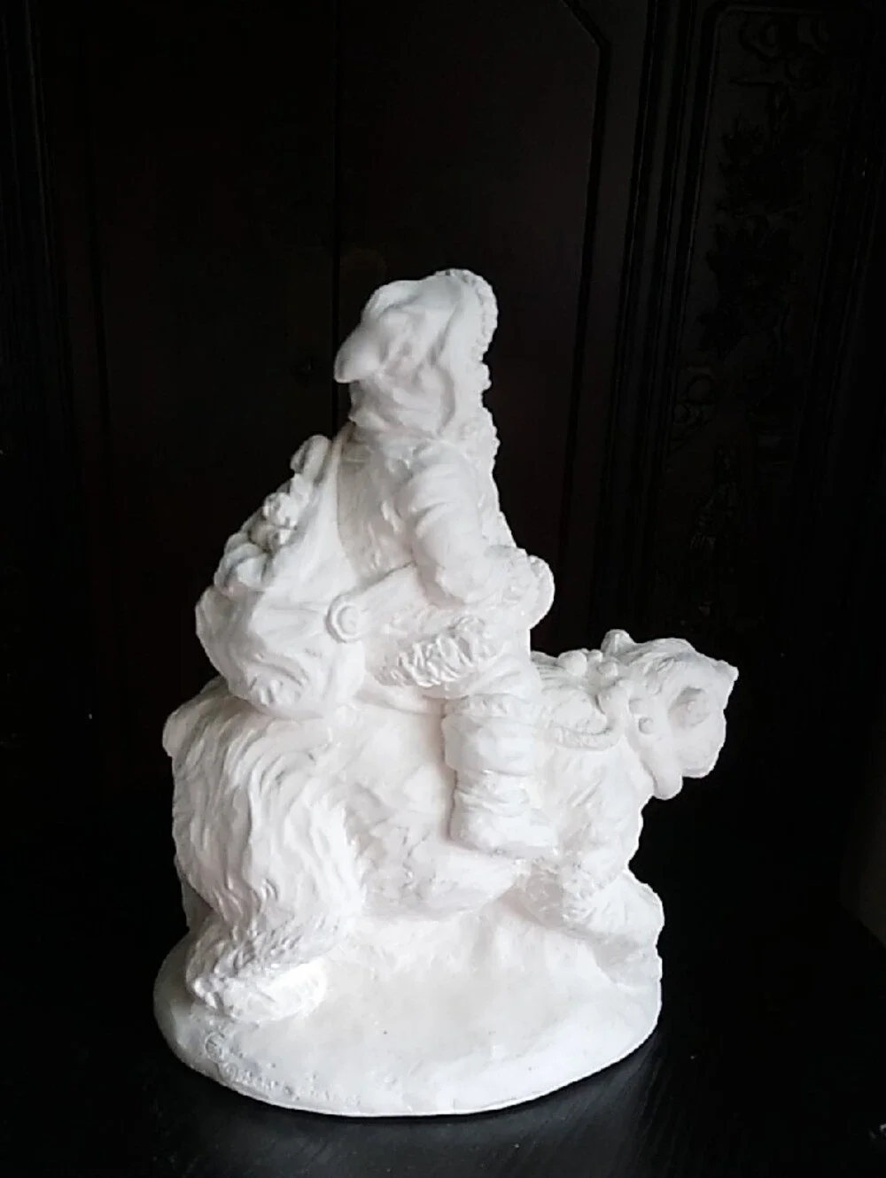 White Santa on Polar Bear Plaster Sculpture